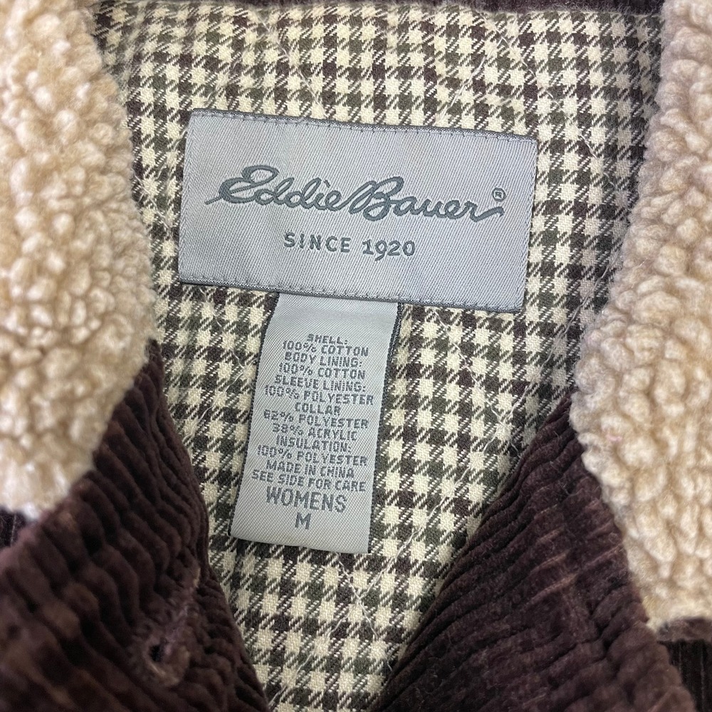 Vintage Eddie Bauer Womens Brown Corduroy Barn Jacket M Teddy Collar Y2K - Picture 6 of 16